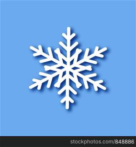 Big White Snowflake with shadow on blue background. Template Snowflake. Eps10. Big White Snowflake with shadow on blue background. Template Snowflake