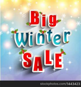 Big winter sale background banner and christmas tree. vector