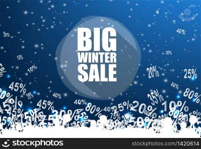 Big winter sale banner over blue background with discount.vector