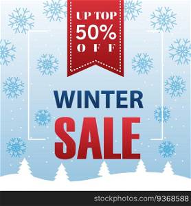 big winter sale poster with ribbon hanging vector illustration design. big winter sale poster with ribbon hanging and snowflakes