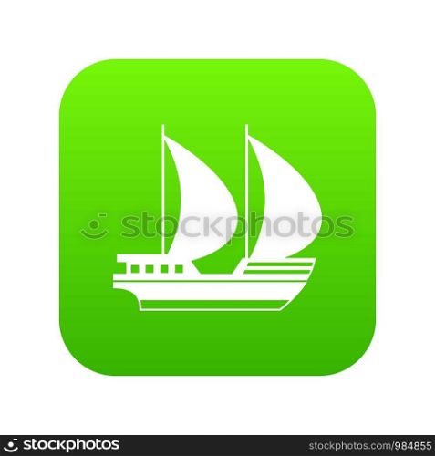 Big yacht icon digital green for any design isolated on white vector illustration. Big yacht icon digital green