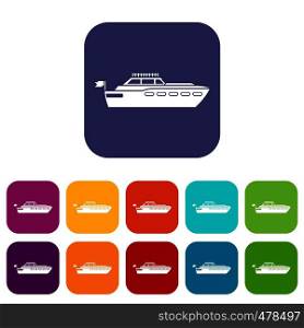 Big yacht icons set vector illustration in flat style in colors red, blue, green, and other. Big yacht icons set