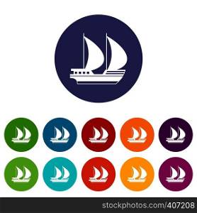 Big yacht set icons in different colors isolated on white background. Big yacht set icons