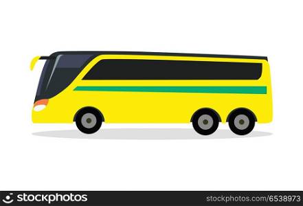 Big Yellow Bus for Transporting Football Team. Big yellow bus for transporting football team. Transport. Bus icon. Bus isolated. Football matches. Football players transportation. Bus for traveling. Great amount of passengers. Side of bus. Vector