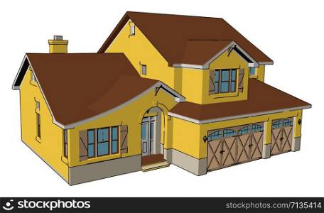 Big yellow house, illustration, vector on white background.