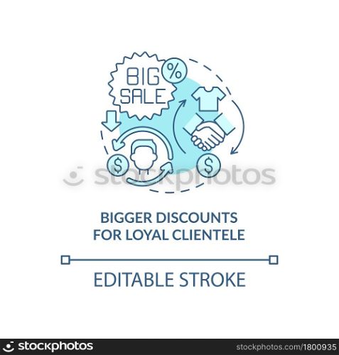 Bigger discounts for loyal clientele blue concept icon. Client privilege abstract idea thin line illustration. Premium membership perks. Vector isolated outline color drawing. Editable stroke. Bigger discounts for loyal clientele blue concept icon