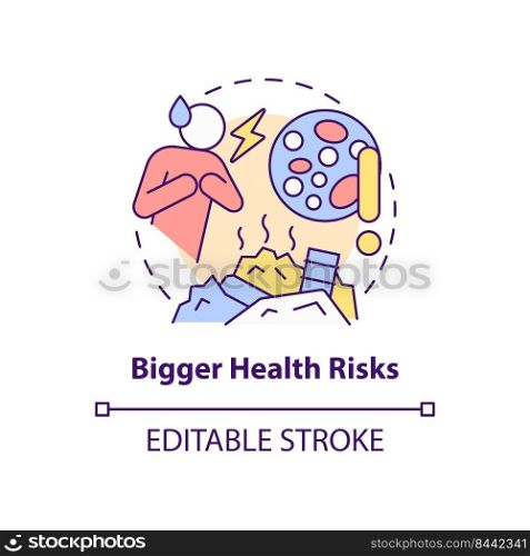 Bigger health risks concept icon. Sanitary problem. Overcrowding effect on health abstract idea thin line illustration. Isolated outline drawing. Editable stroke. Arial, Myriad Pro-Bold fonts used. Bigger health risks concept icon