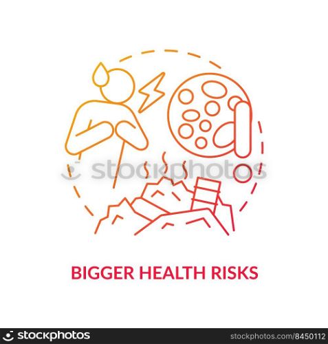 Bigger health risks red gradient concept icon. Sanitary problem. Overcrowding effect on health abstract idea thin line illustration. Isolated outline drawing. Myriad Pro-Bold fonts used. Bigger health risks red gradient concept icon