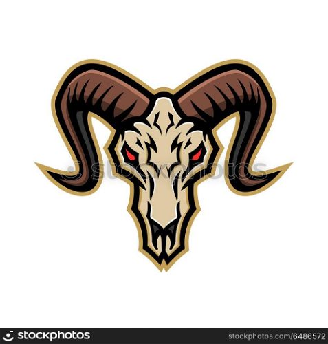 Bighorn Sheep Skull Mascot. Mascot icon illustration of skull of bighorn sheep or ram viewed from front on isolated background in retro style.. Bighorn Sheep Skull Mascot