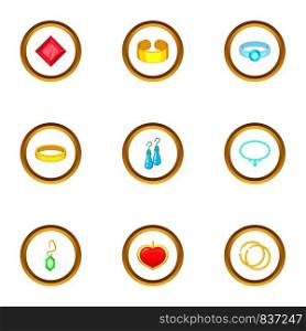 Bijou icons set. Cartoon style set of 9 bijou vector icons for web design. Bijou icons set, cartoon style