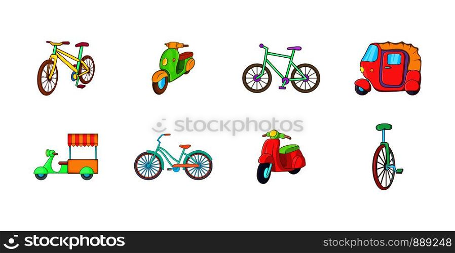 Bike icon set. Cartoon set of bike vector icons for your web design isolated on white background. Bike icon set, cartoon style