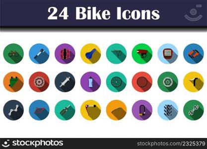 Bike Icon Set. Flat Design With Long Shadow. Vector illustration.