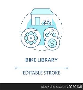 Bike library blue concept icon. Bicycle sharing category abstract idea thin line illustration. Taking for recreational opportunities. Vector isolated outline color drawing. Editable stroke. Bike library blue concept icon