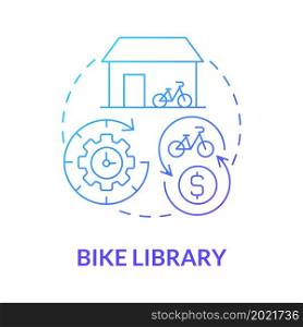 Bike library blue gradient concept icon. Bicycle sharing category abstract idea thin line illustration. Grab vehicle for weekend day-trip. Lending bicycles. Vector isolated outline color drawing. Bike library blue gradient concept icon