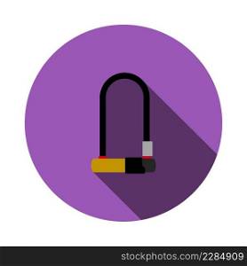 Bike Lock Icon. Flat Circle Stencil Design With Long Shadow. Vector Illustration.
