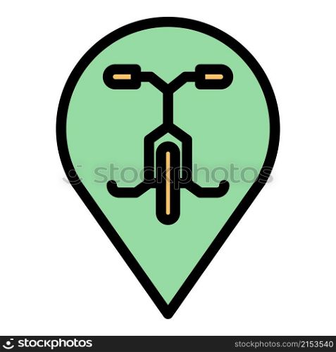 Bike rent location icon. Outline bike rent location vector icon color flat isolated. Bike rent location icon color outline vector