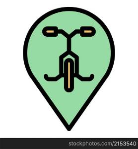 Bike rent location icon. Outline bike rent location vector icon color flat isolated. Bike rent location icon color outline vector