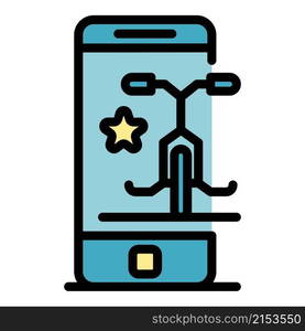 Bike rent phone icon. Outline bike rent phone vector icon color flat isolated. Bike rent phone icon color outline vector