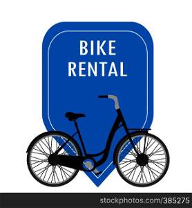 Bike rental label and bicycle,isolated on white background,cartoon vector illustration. Bike rental label and bicycle,isolated on white background