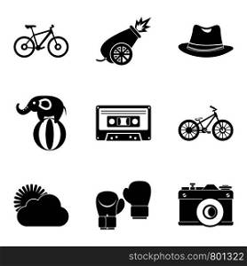 Bike ride icons set. Simple set of 9 bike ride vector icons for web isolated on white background. Bike ride icons set, simple style