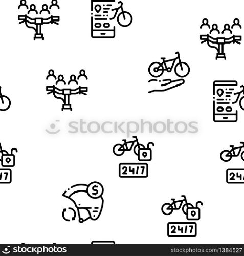 Bike Sharing Business Seamless Pattern Vector Thin Line. Illustrations. Bike Sharing Business Seamless Pattern Vector