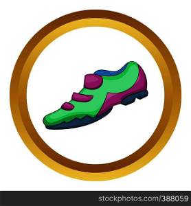 Bike sneaker vector icon in golden circle, cartoon style isolated on white background. Bike sneaker vector icon