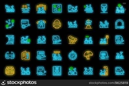 Bike trailer icons set outline vector. Cargo cycle. Life ride neon color on black. Bike trailer icons set vector neon