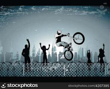 biker with city