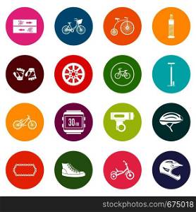 Biking icons many colors set isolated on white for digital marketing. Biking icons many colors set
