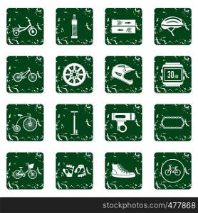 Biking icons set in grunge style green isolated vector illustration. Biking icons set grunge