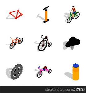 Biking icons set. Isometric 3d illustration of 9 biking vector icons for web. Biking icons set, isometric 3d style