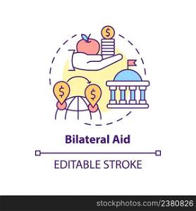 Bilateral aid concept icon. Type of foreign aid abstract idea thin line illustration. Allocate funds to recipient country. Isolated outline drawing. Editable stroke. Arial, Myriad Pro-Bold fonts used. Bilateral aid concept icon