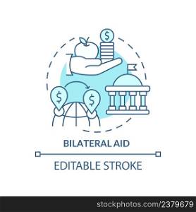 Bilateral aid turquoise concept icon. Type of foreign aid abstract idea thin line illustration. Allocate funds. Isolated outline drawing. Editable stroke. Arial, Myriad Pro-Bold fonts used. Bilateral aid turquoise concept icon
