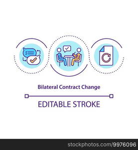 Bilateral contract change concept icon. Contract conditions modification idea thin line illustration. Contractor and contracting officer. Vector isolated outline RGB color drawing. Editable stroke. Bilateral contract change concept icon