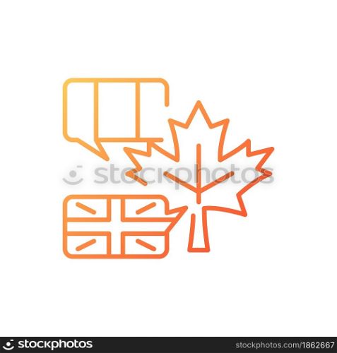 Bilingual country gradient linear vector icon. French and english speaking population. Two official languages in canada. Thin line color symbol. Modern style pictogram. Vector isolated outline drawing. Bilingual country gradient linear vector icon