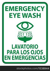 Bilingual Emergency Eye Wash Sign Isolate On White Background,Vector Illustration