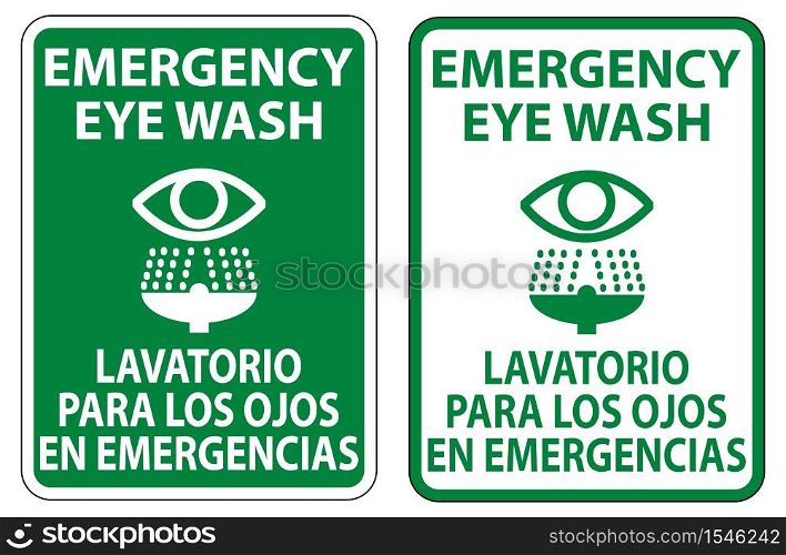 Bilingual Emergency Eye Wash Sign Isolate On White Background,Vector Illustration
