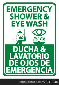 Bilingual Shower & Eye Wash Sign Isolate On White Background,Vector Illustration