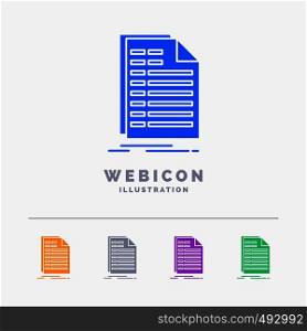 Bill, excel, file, invoice, statement 5 Color Glyph Web Icon Template isolated on white. Vector illustration. Vector EPS10 Abstract Template background