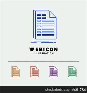 Bill, excel, file, invoice, statement 5 Color Line Web Icon Template isolated on white. Vector illustration. Vector EPS10 Abstract Template background