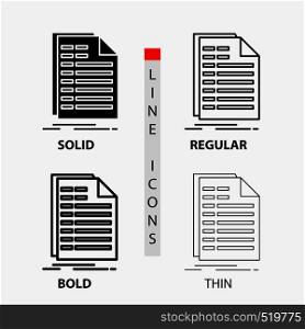 Bill, excel, file, invoice, statement Icon in Thin, Regular, Bold Line and Glyph Style. Vector illustration. Vector EPS10 Abstract Template background