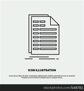 Bill, excel, file, invoice, statement Icon. Line vector gray symbol for UI and UX, website or mobile application. Vector EPS10 Abstract Template background