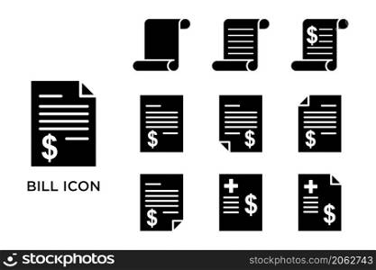 bill icon set vector design template in white background