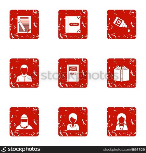Bill icons set. Grunge set of 9 bill vector icons for web isolated on white background. Bill icons set, grunge style