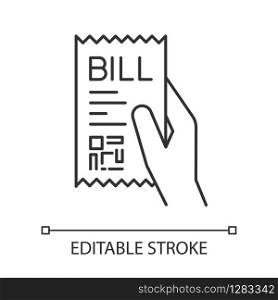 Bill of exchange pixel perfect linear icon. Printed cheque. Payment notice. Purchase proof. Thin line customizable illustration. Contour symbol. Vector isolated outline drawing. Editable stroke