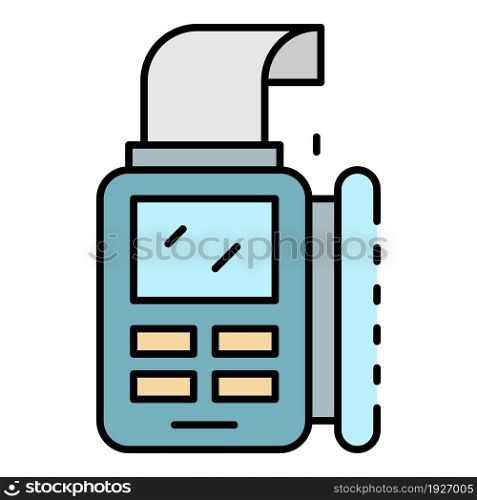 Bill paper pos terminal icon. Outline bill paper pos terminal vector icon color flat isolated. Bill paper pos terminal icon color outline vector