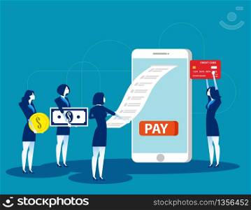 Bill payment. Business people and mobile payment. Concept business technology vector illustration, shopping, banking.