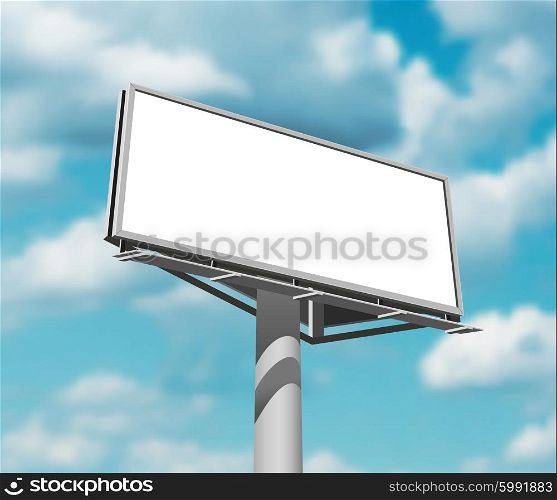 Billboard against sky background day image. Large and prominently placed high billboard advertisement poster against daytime blue clouded sky backgrund abstract vector illustration