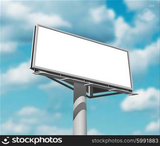 Billboard against sky background day image. Large and prominently placed high billboard advertisement poster against daytime blue clouded sky backgrund abstract vector illustration