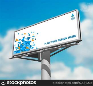 Billboard against sky background day image. Place your design here prominent high billboard advertisement poster against blue clouded daytime sky abstract vector illustration